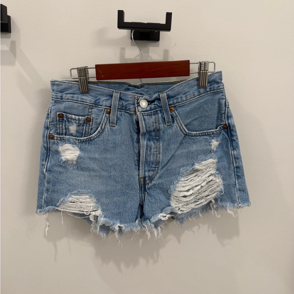 Levi's Light Blue Distressed Jean Shorts